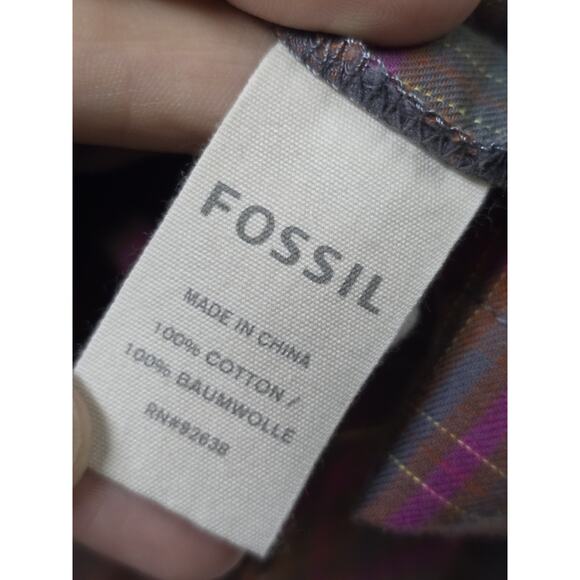 Women's Fossil Lightweight Plaid Flannel Button Down w/ Roll Tab Sleeve Size XL - Picture 5 of 7